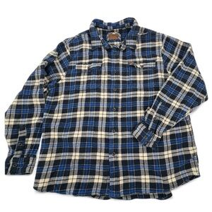 Eddie Bauer Flannel Plaid Shirt XXL Blue Soft Long Button Up Shacket
